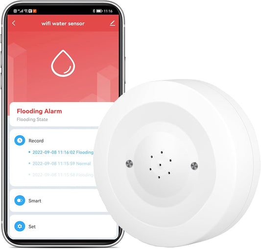 WiFi Water Ieak Detector: Smart Water Ieak Sensor with 80dB Alarm and App Alerts, Wireless Water Sensor with App Remote Control, Water Alarm for Home, Laundry, Kitchen, Basement