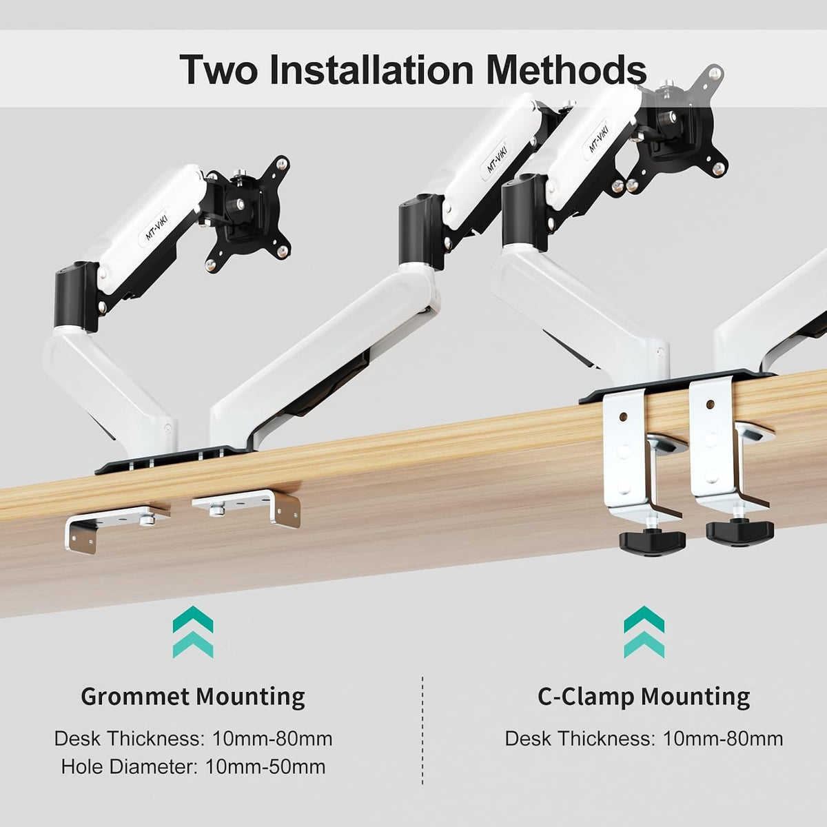 MT-VIKI Dual Monitor Stand - Gas Spring Double Monitor Arm with Quick Release VESA Plates for 2 Screens 17-32 Inch, Full Motion Articulating Desk Mount, Holds 4.4-19.8lbs
