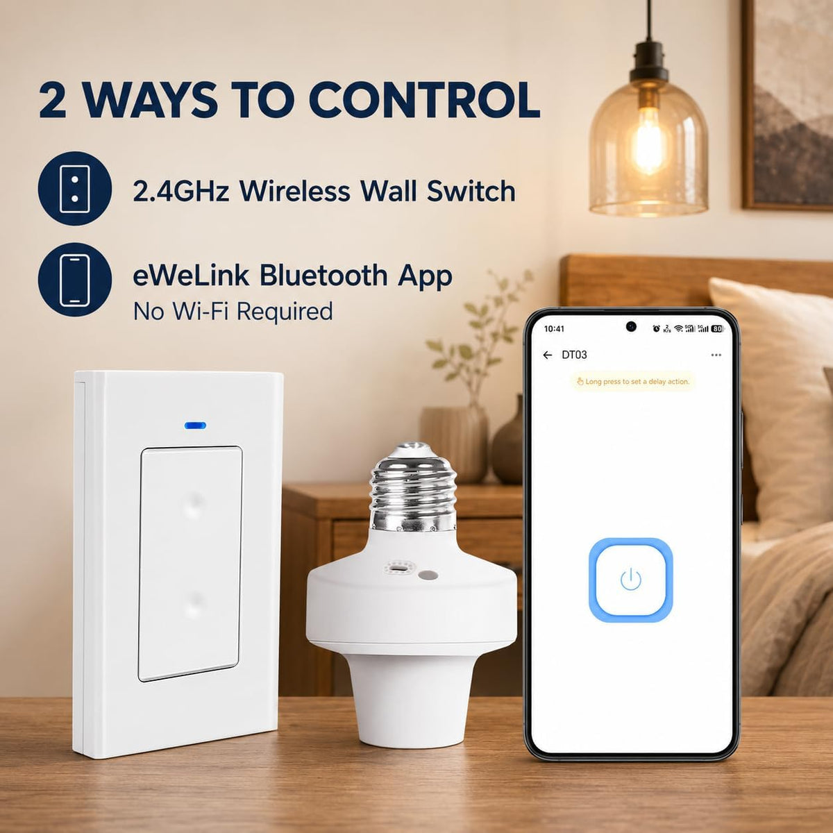 QIACHIP Ewelink 2.4G Wireless Remote Control Light Socket E26 E27 Bulb Socket Adapter, Bluetooth Smart Lamp Holder,Support APP Timing Delay (2 Socket + 1 Switch)