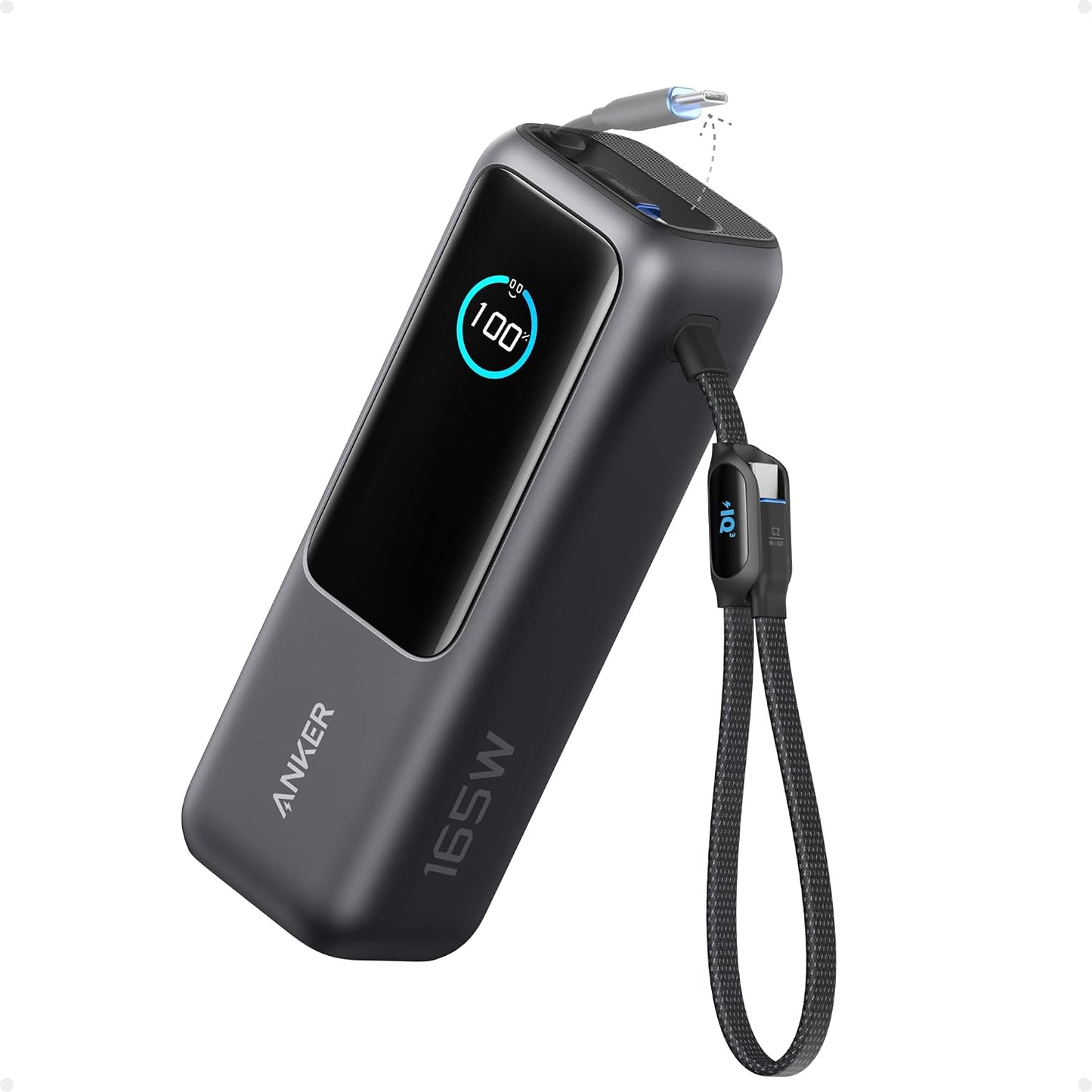 Anker Laptop Power Bank, 25,000mAh Travel Essential with 165W Total Output | 3 USB-C Ports with 100W Max Each, Built-In Retractable Cables, Flight-Ready, for iPhone 17 Series, MacBook, and More
