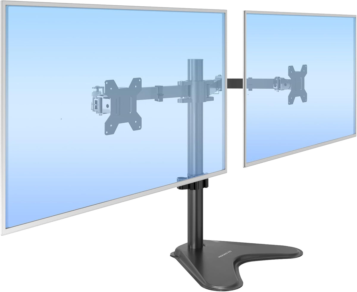 Mount-It! Dual Monitor Stand, Premium Adjustable Desk Mount for Two 13–32 Inch Screens up to 17 lbs Each, Full Motion Swivel Tilt Rotate Height Adjustable Arms, VESA 75x75 100x100, Steel Base
