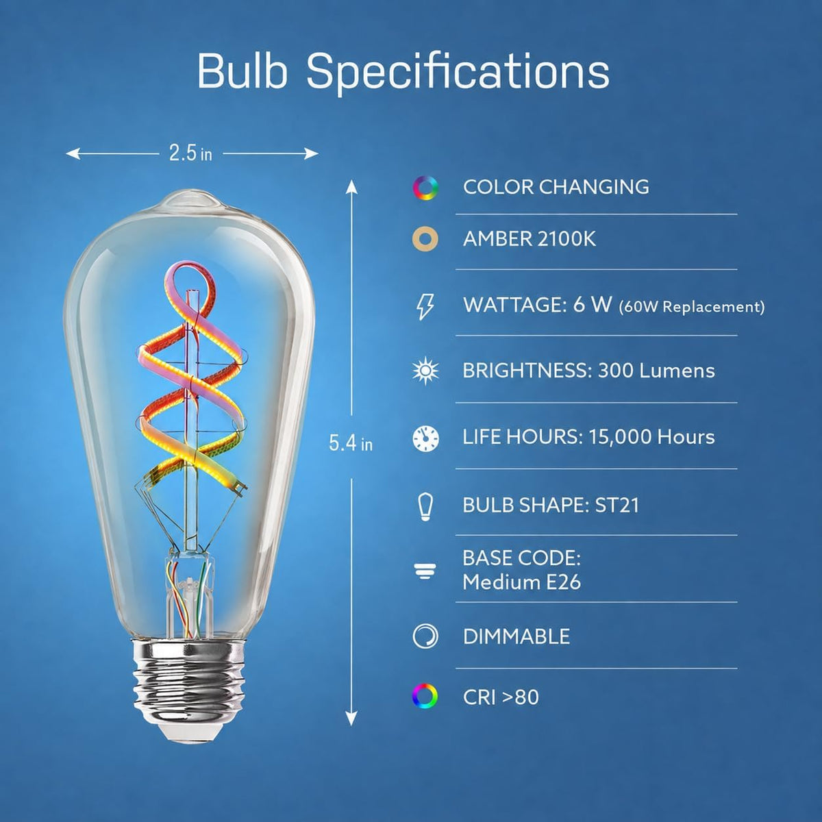 Feit Electric ST21 LED Smart LED Light Bulb, 60W Eq, RGB Color Changing