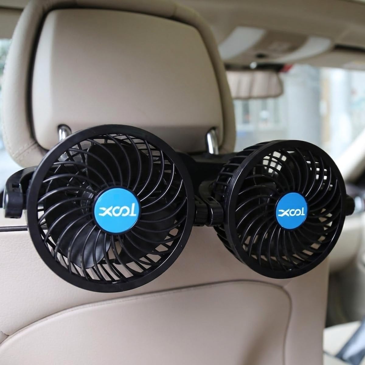 XOOL Electric Car Fans for Rear Seat Passenger Portable Fans Headrest 360 Degree Rotatable Backseat Car Fan 12V Cooling Air Fan with Stepless Speed Regulation for Vehicles, SUV, RV
