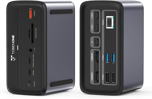 TobenONE MacBook Docking Station Dual 4K@60Hz,7USB,2.5Gbps Ethernet | 2 HDMI, 100W Power Supply,20W Charging for Phone,Plug&Play, for Professionals, Software Developers, MacBook Pro/Air Owners