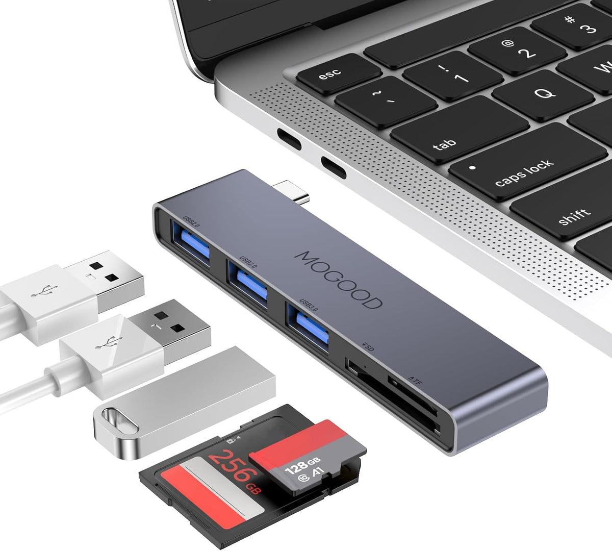MOGOOD USB C Hub 5 in 1 with 3 USB 3.0 Ports SD TF Card Reader