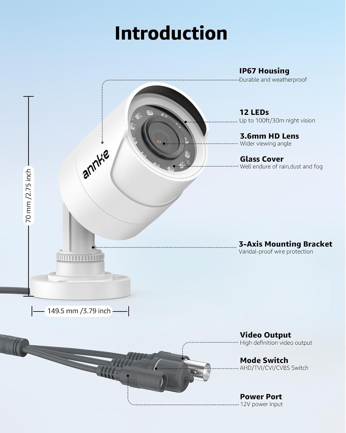 ANNKE 2MP/1080P 4-in-1 CCTV Analog Add-on Security Camera Outdoor, White | AHD/TVI/CVI/CVBS Signals Bullet Cam, 100ft Clear B & W Night Vision, Power Adapter BNC Cable Not Included, Home Surveillance