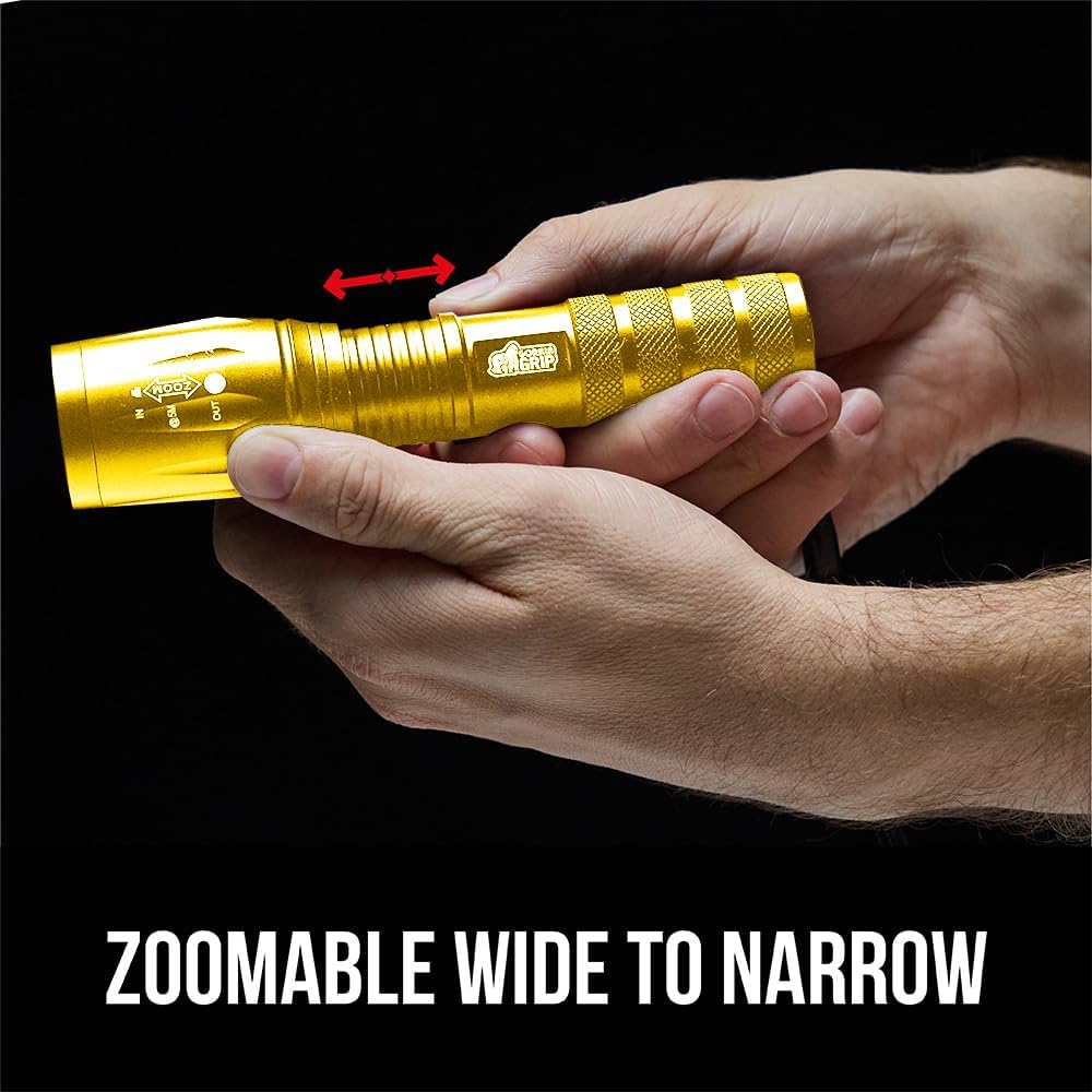 GORILLA GRIP Powerful LED Handheld Tactical Flashlight, 750 FT High Lumens 5 Adjustable Modes, Water Resistant, Ultra Bright Zoom Flashlights, Small Mini, Camping, Night Dog Walking, Gold