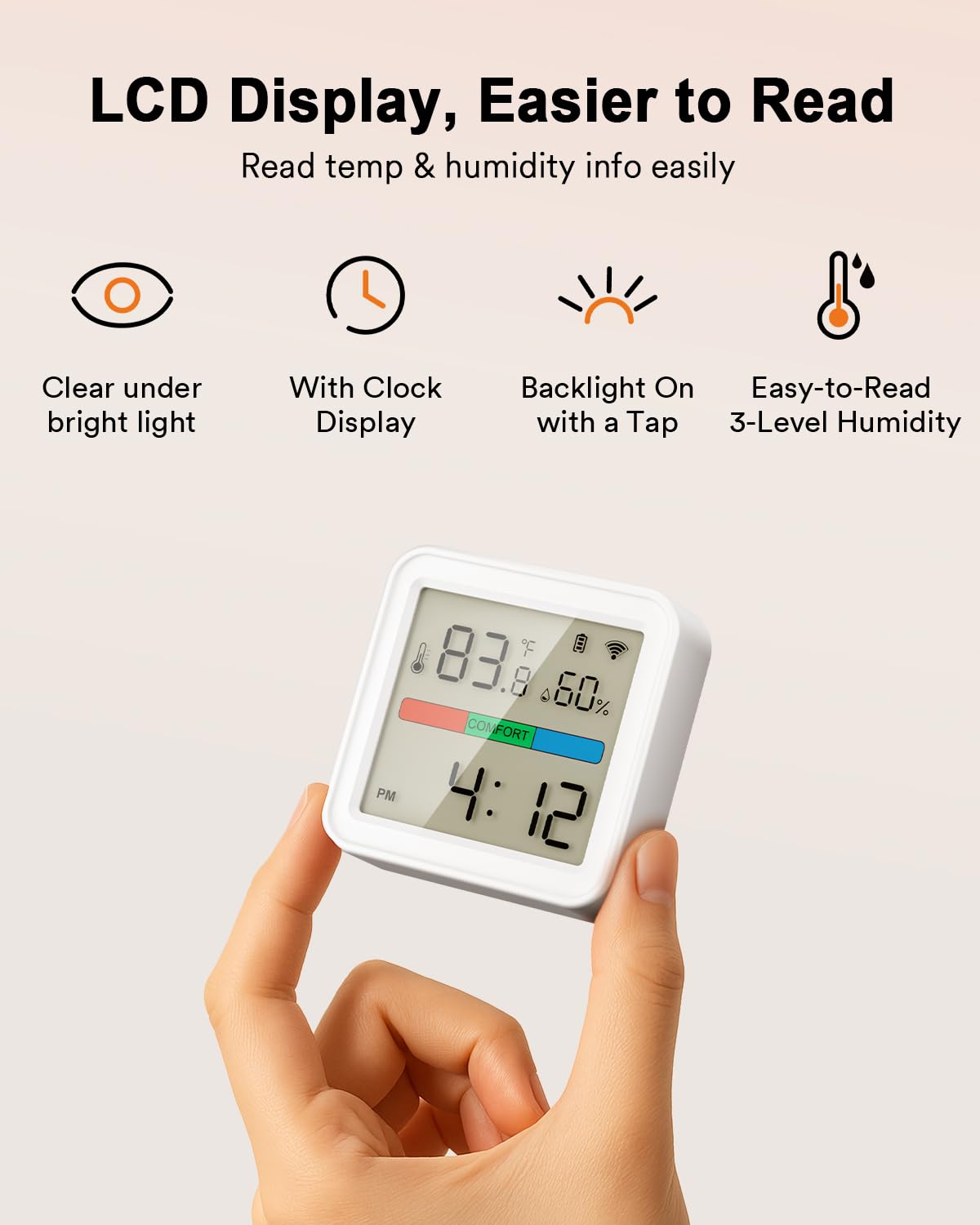 Lumary Smart Thermometer Hygrometer, WiFi & Bluetooth Indoor Temperature Humidity Sensor with App Alert, Led Display, Free Data Storage Export, Digital Remote Monitor for Home & Bedroom