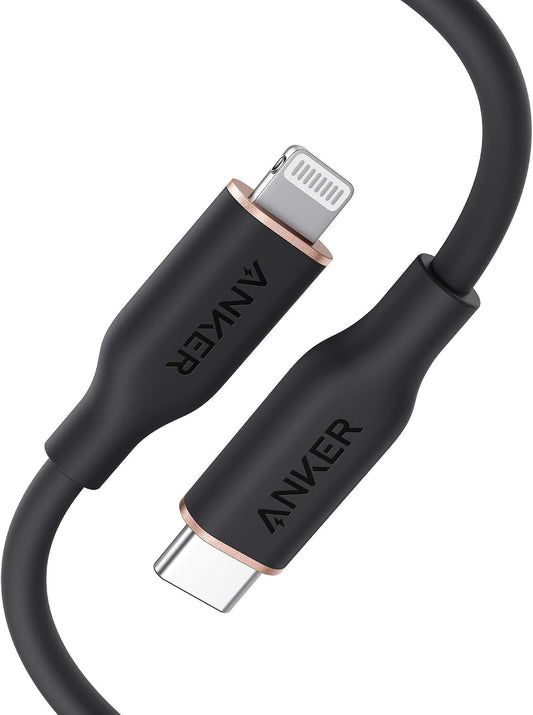 Anker USB C to Lightning Cable, MFi-Certified (3 ft, Midnight Black) | PowerLine III Flow Silicone Charging Cord, for iPhone 13 / 13 Pro, and More