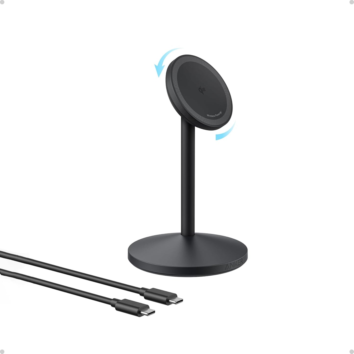 Anker MagSafe Charger, MagGo Qi2 15W 360-Degree Wireless Charger Stand | Qi2-Certified Magnetic Mount with Full Rotation, Magnetic Stand for iPhone 17 / 16 / 15 / 14 Series