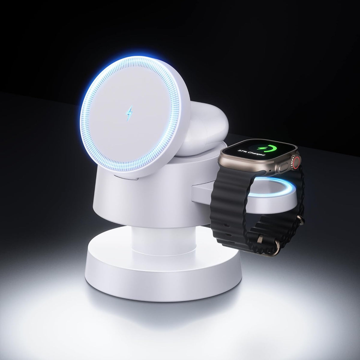 4 in 1 Magnetic Wireless Charging Station,15W Fast Charging with Adjustable Night Light for MagSafe Charger Stand,3 in 1 Wireless Charger for iPhone 17/16/15/14/13 Pro Max,Apple Watch & AirPods