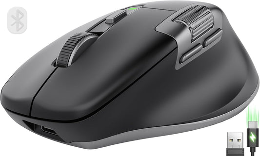 SABLUTE Wireless Mouse for Laptop (2.4G+2BT+Wired),Ergonomic Optical Mice | 800mAH Rechargeable, Ultra-Fast Scrolling, Side Scroll, Quiet Clicks, 8K DPI, 5 Programmable Buttons, Work with Win/Mac- MAM6