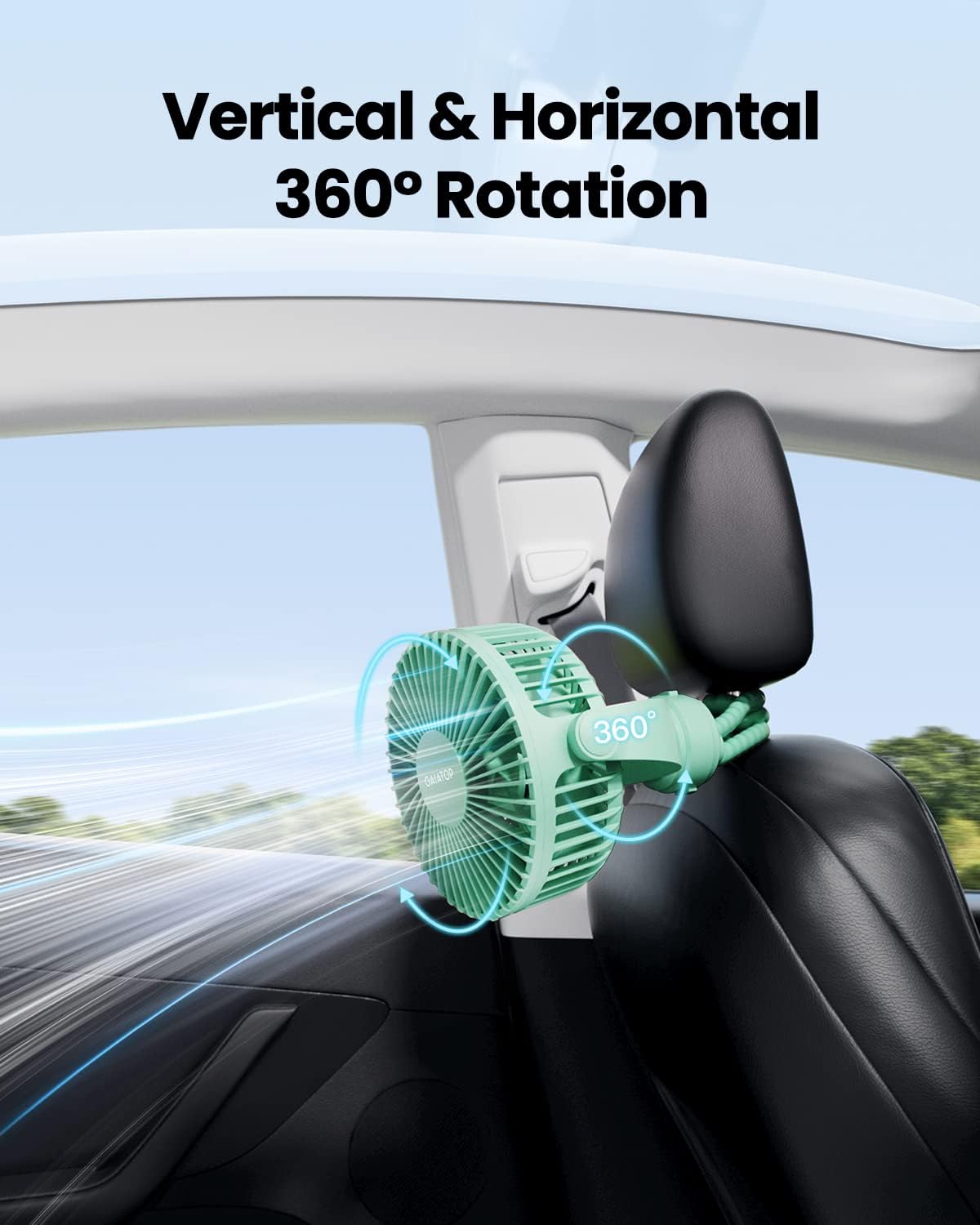 Gaiatop Mini Portable Stroller Fan, Small Clip on Fan 3 Speed Rechargeable | 360° Rotate Flexible Tripod, Battery Operated Detachable, Cooling for Car Seat Crib Treadmill Travel Green
