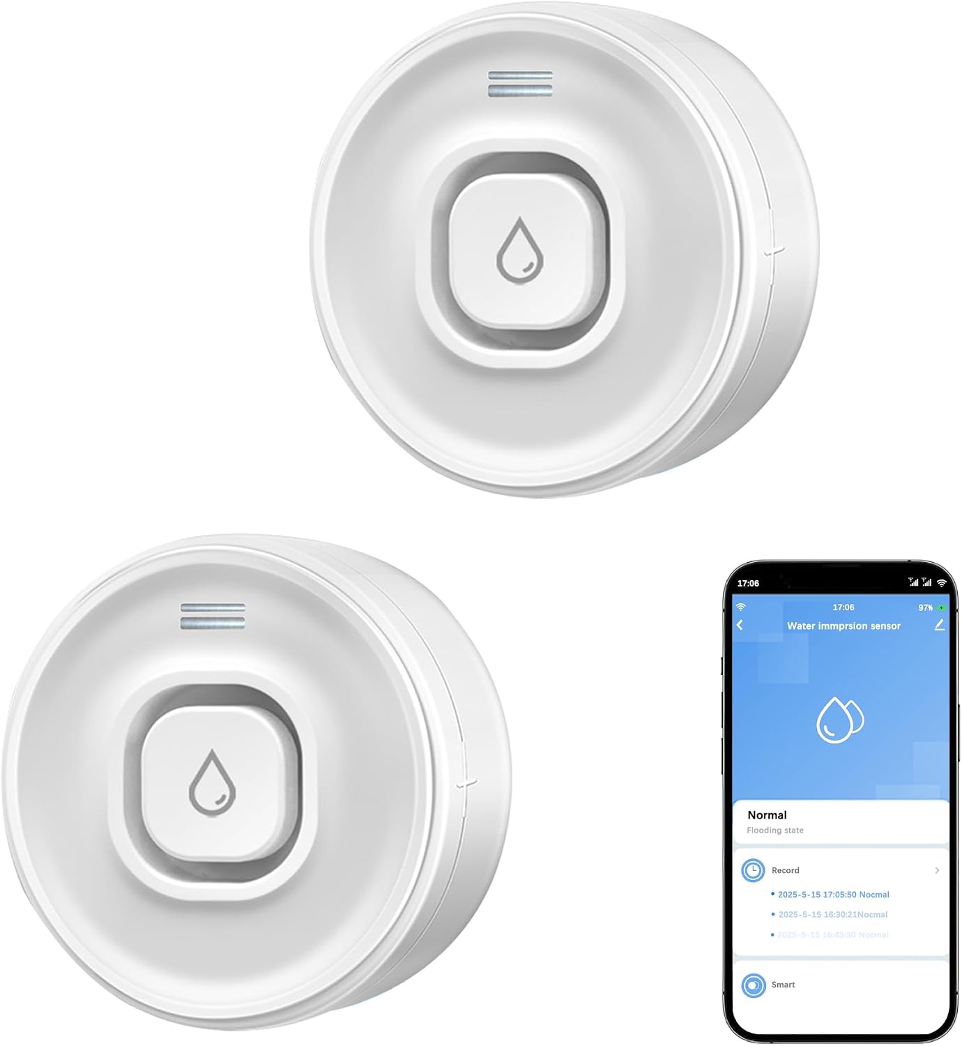 Wi-Fi Water Leak Detector: 100dB Water Sensor Alarm for Basement, Adjustable Alarm and App Alerts, Flood Leakage Detection Devices for Pipe/Drain/Sink/Faucet