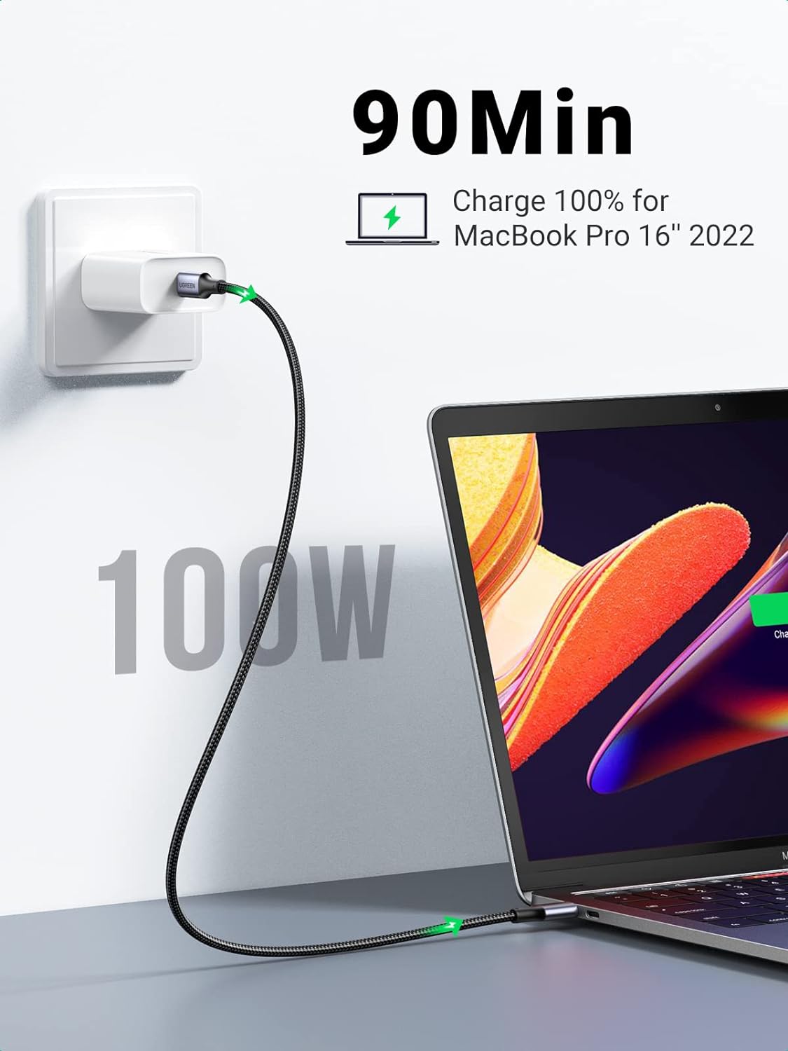UGREEN 100W USB C to USB C Cable, Fast Charging, 2-Pack, 1.6ft, Black | For iPhone 17/16/15, MacBook Pro/Air, iPad Pro/Air/Mini, Galaxy S26/S25/S24, XPS, Pixel, Switch. Built-in E-marker chip