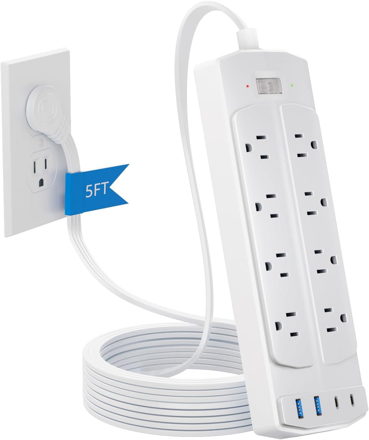 Smart Power Strip, Yozisital Charging Station with 6 Smart Outlets and 4 USB Ports, 5FT Flat Plug Extension Cord for Home Office, Compatible with Alexa & Google Home