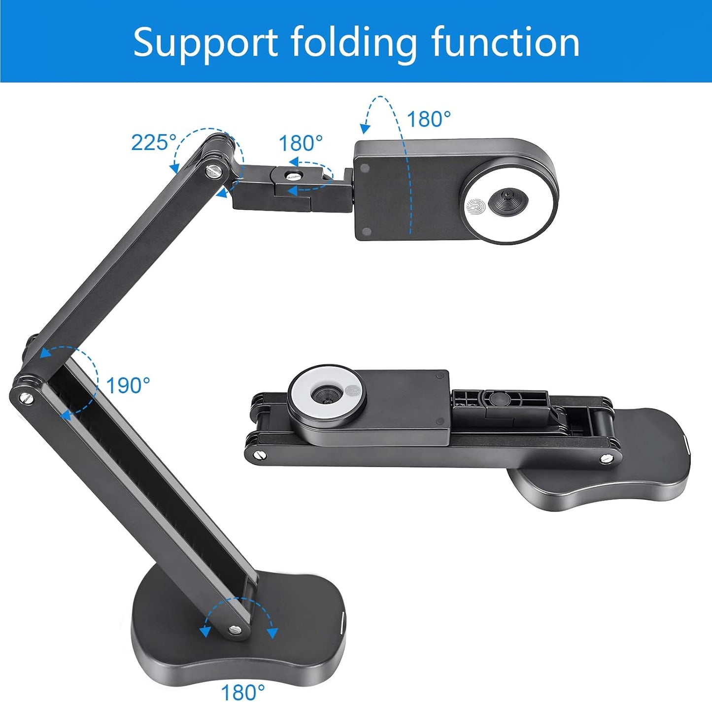 4K USB Document Camera for Teacher, 8MP Webcam & Visualiser for A3 Size with Dual Microphones, 3-Level LED Light, Image Invert, Foldable for Live Demo, Work with Windows, macOS and Chrome OS