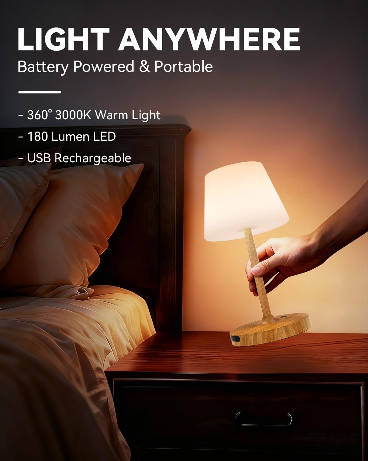 SAIWEYA Outdoor Waterproof Shower Lamp, 5200mAh Rechargeable Bathroom Lamp | IP65 Cordless Shower Light, Touch Dimming, Long-Lasting Battery, Versatile for Patio, Camping, Bathroom, Restaurant & Kitchen