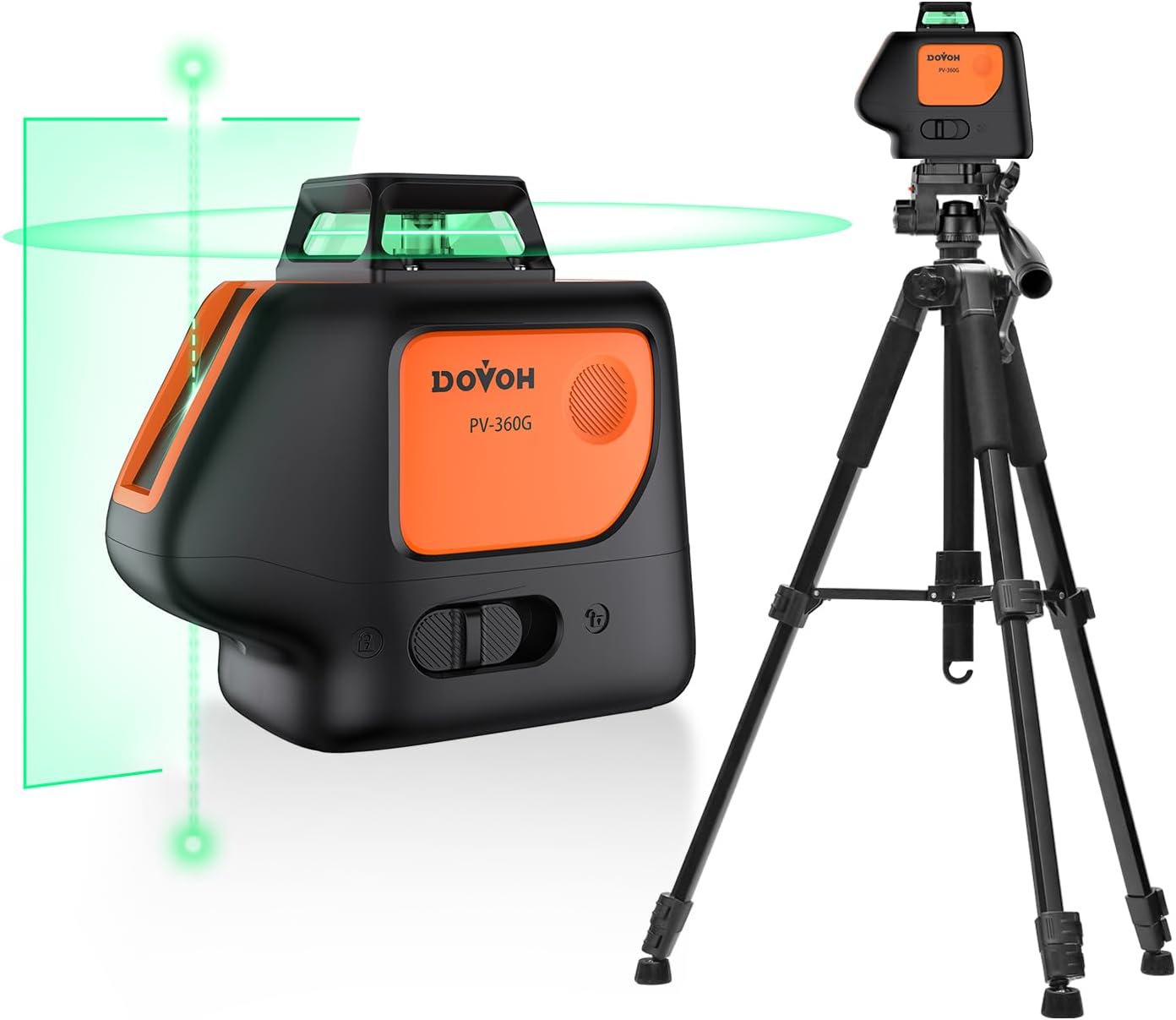 Plumb Dot Laser Level with Tripod, 360 Degree, PV-360G-KIT | 2 Plumb Points, Self Leveling, Rechargeable, Green Beam, Entry Level, For Layout, Framing, HVAC, Plumbing, Construction