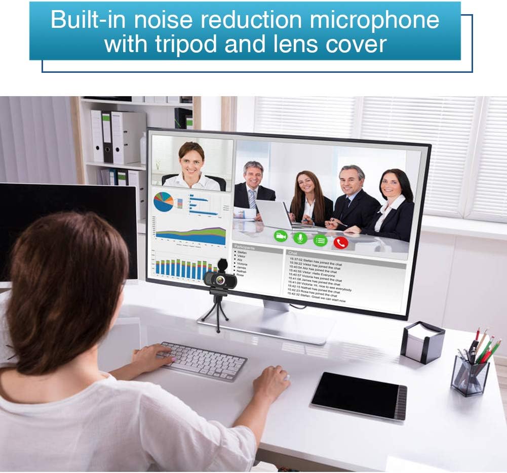 1080P Webcam with Mic Privacy Cover Tripod Stand 110 FOV PC | 1080P webcam with built-in microphone, privacy cover, tripod stand, 110 degree wide angle, USB plug and play for PC laptop