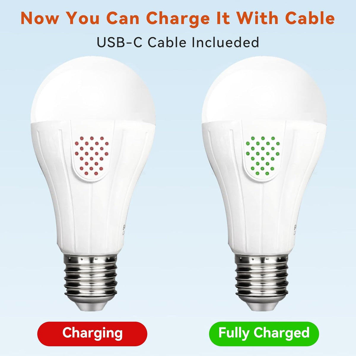 Neporal MagicGlow Rechargeable Light Bulbs with Remote, 3 Colors Shift + Dimmable Battery Powered Light Bulbs, USB Rechargeable, A19 Standard Emergency LED Light Bulbs (2, RGB, 15, Watts)