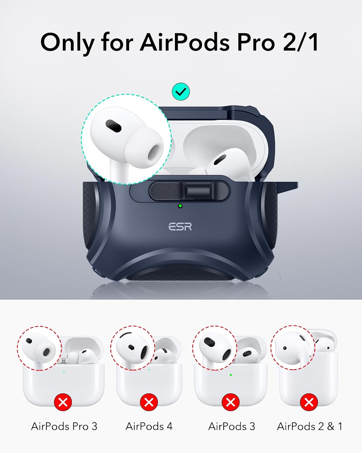 ESR for AirPods Pro 2 Case (2023/2022/2019, 2nd/1st Gen), Compatible with AirPods Pro 2nd Generation (USB-C/Lightning Cable), Effortless MagSafe, Drop-Proof Lock, Easy Open, Cyber Series,Blue