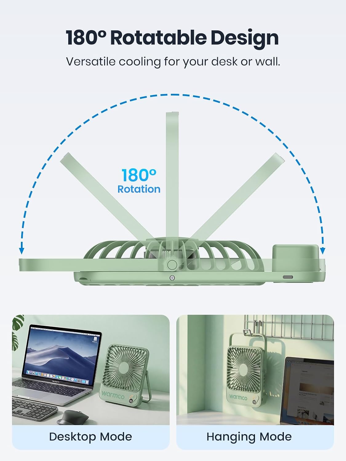 Warmco D3 Portable Travel Fan 10000mAh, Ultra-Slim, 24H Runtime | Quiet 7-Inch Rechargeable Desk Fan, Digital Display For Camping, Office, Bedroom & Cruise