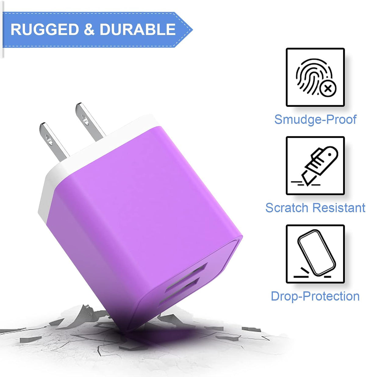 6Pack USB Wall Charger 2.4A Dual USB Port Cube Power Plug Adapter | Fast Phone Charger Block Charging Box Brick for iPhone 17/17 Pro/17 Pro Max/16, Samsung Galaxy, Pixel, LG, Android-Colorful