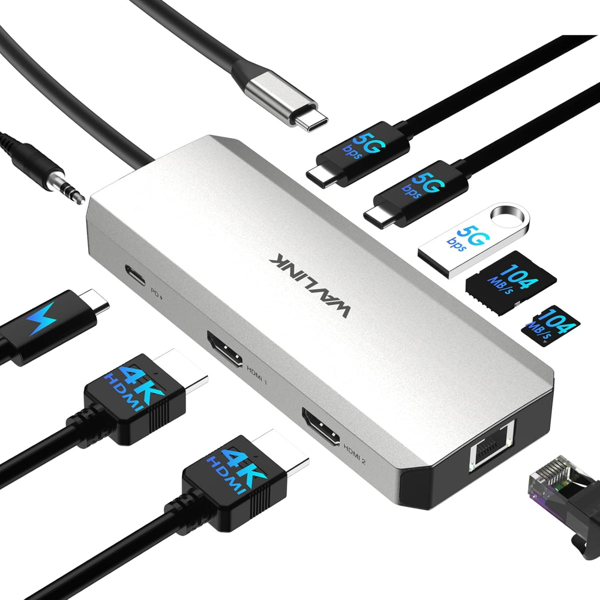 WAVLINK Laptop Docking Station, WAVLINK Docking Station Dual HDMI