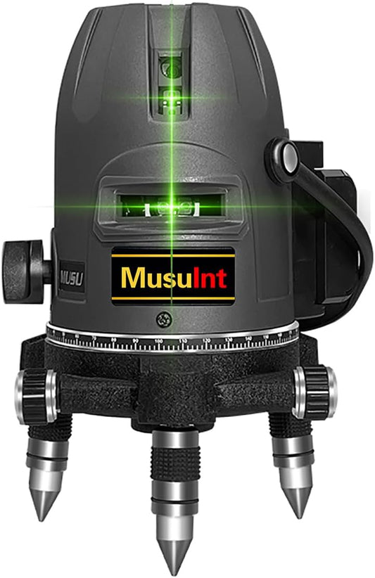 (Outdoor Superbright) 5 Lines Outdoor Green Laser Level 360 Self Leveling Precision Level Tool Super Brightness 5 Strong Light Spots Can Rotate 360 Degrees Digital Lithium Ion Battery High Capacity