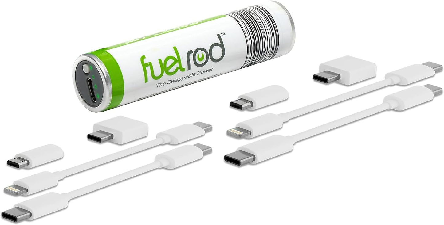 FuelRod USB-C Portable Charger Kit - Pack of 2 - Includes All Cables & Adapters Compatible with All Tablets & Smart Phones, Rechargeable Backup Power Bank, Swap for Charged Rod at Kiosk