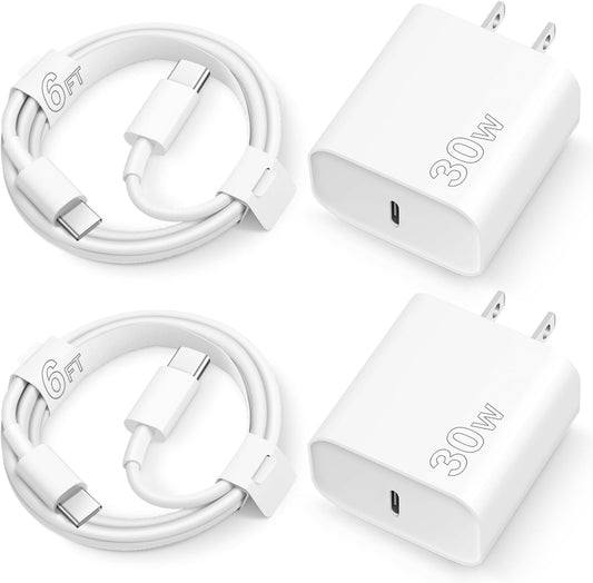iPhone 17 16 15 Charger Fast Charging 30W USB C Chargers Block Type C Charger 2 Pack 6FT Cord for iPhone 17/17 Plus/17 Pro Max/Air/16/16 Plus/16 Pro Max/15 Pro Max/iPad Pro/Samsung
