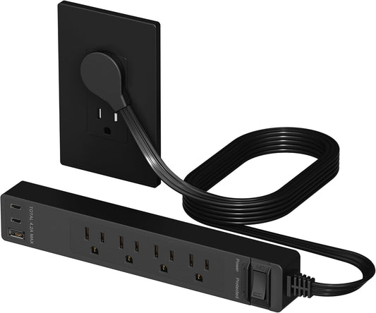 LIDER Outlet Extender with 4 Receptacles, USB-A & 2 USB-C, 5ft Cord, 1250W