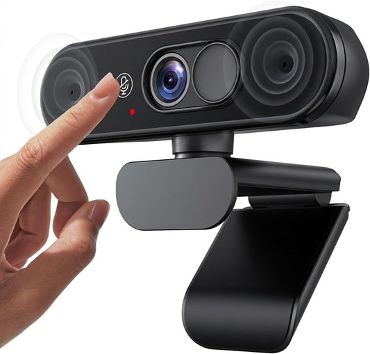 1080P Webcam with Mic, Privacy Cover, Mute Button for PC/Laptop | Dual privacy: mic mute button and lens cover; USB plug and play for Zoom, Teams, streaming and video calls