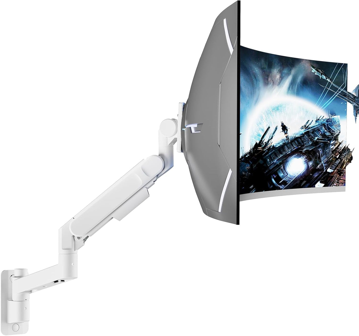 ARES WING Monitor Wall Mount for 24-57 Inch Ultrawide Screen, White | Premium Heavy Duty Gaming Monitor Arm for 60 lbs, Full Motion Gas Spring, Bearing Head for Easy Adjustment, 75/100 VESA Mount