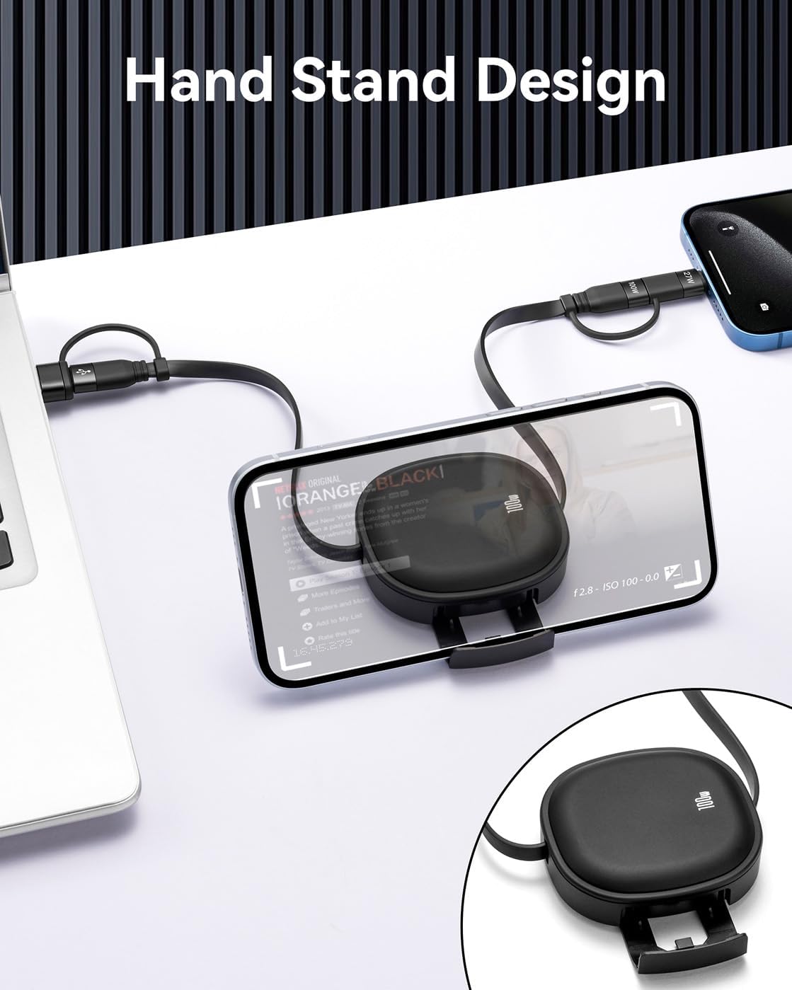 5 in 1 Retractable Cable,100W Multi Charging Cord for Multiple Devices | Adjustable Length Retractable Charger Cable & Phone Holder, USBA/C/Lightning/Micro for iPhone 17-11 Pro/Max, Galaxy, iPad, Ps