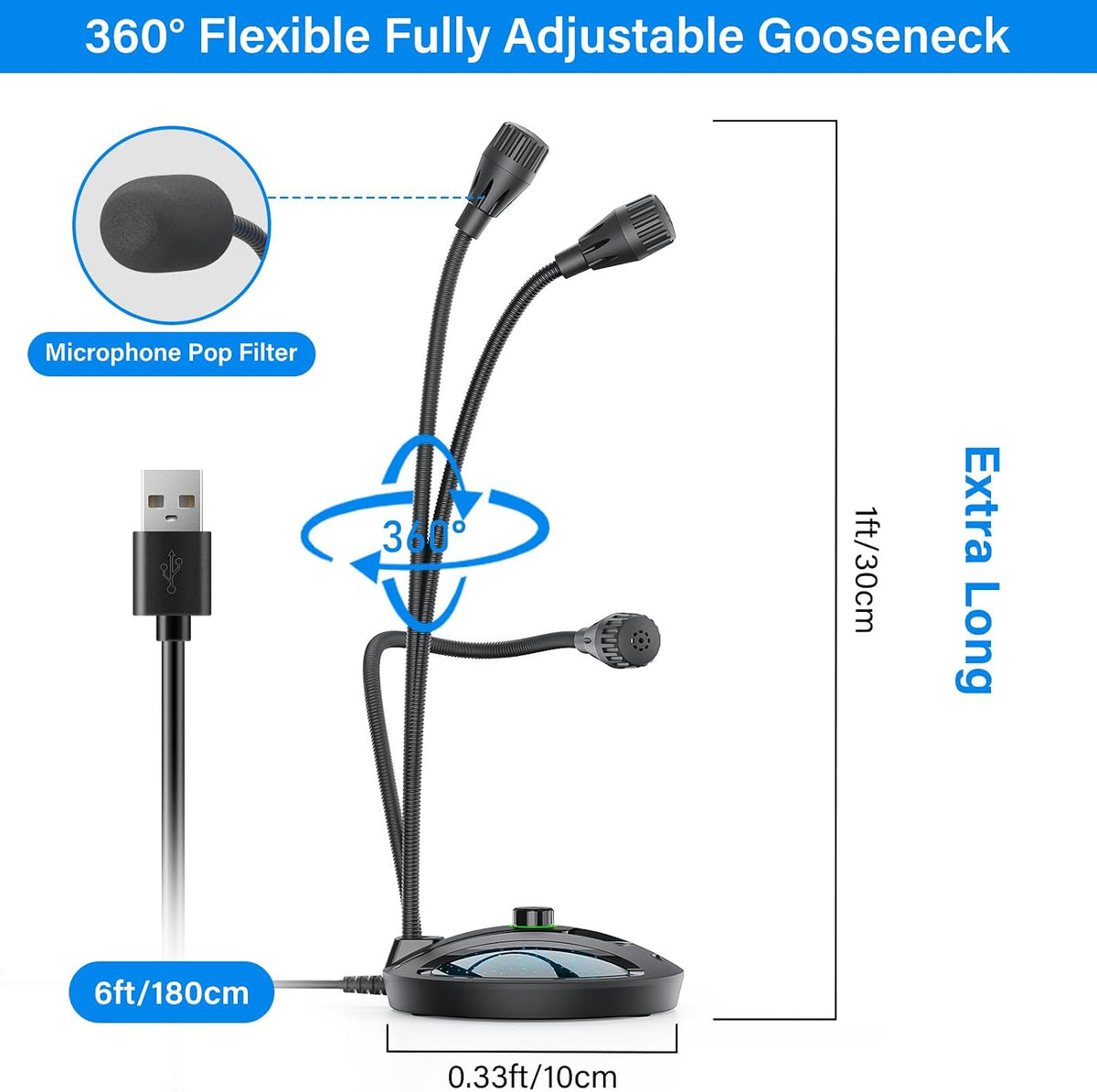 Plug & Play USB Microphone for PC, Desktop Condenser Mic | cardioid mic with noise reduction. Mute button. For podcasting, streaming, gaming. Works with Windows, Mac.