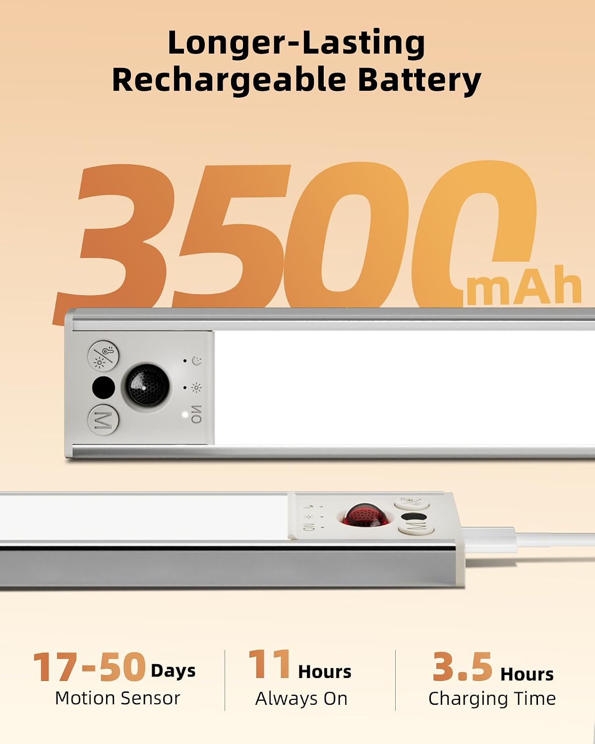 EZVALO 14.5inch Under Cabinet Lighting, 2 Pack 3500mAh Rechargeable Motion Sensor Light Indoor with 3 Color Temperatures, Dimmable & Magnetic Closet Light, Wireless Counter Lights for Kitchen, Stairs