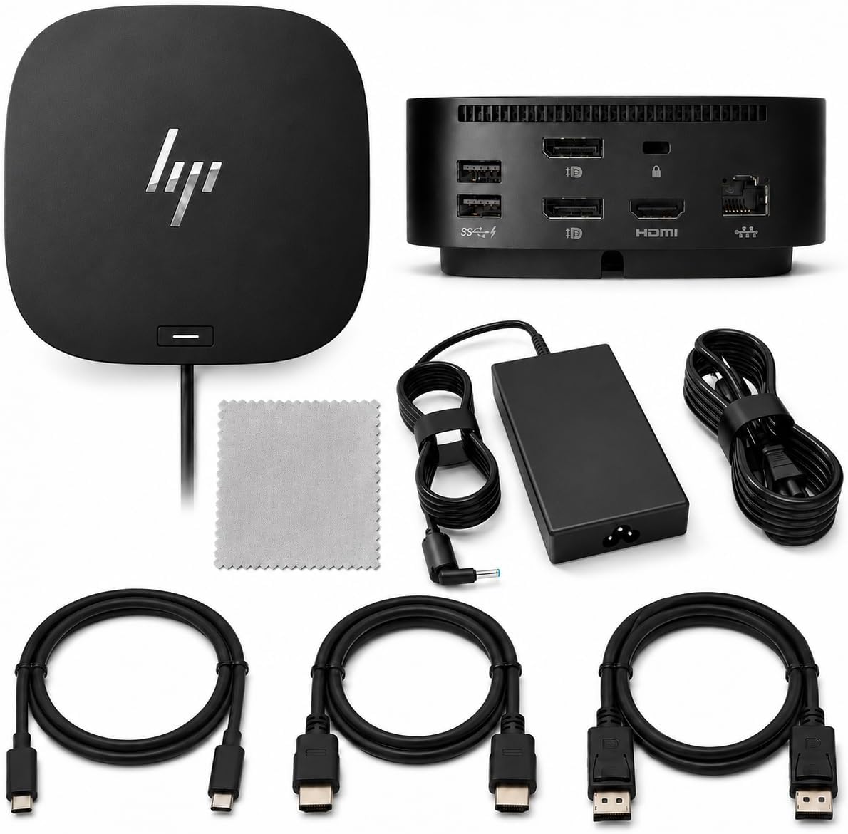 HP Docking Station for Laptop Dual Monitor and Charging Bundle - HP USB-C G5 Essential Dock 72C71AA#ABA with 120W Adapter, HDMI, DisplayPort, USB-C Cables & Microfiber Cleaning Cloth