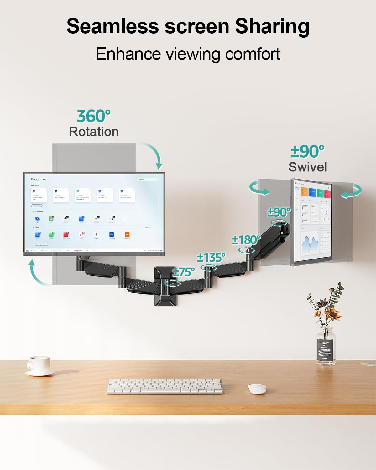 Long Arm Dual Monitor Wall Mount for 17-32", Max 27.1" Extension