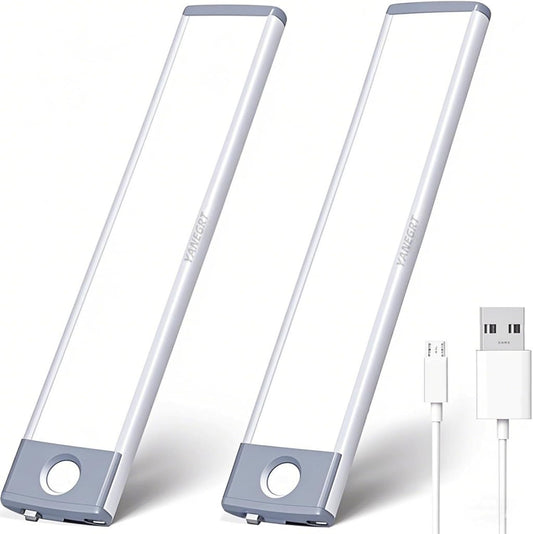 2 Pack Under Cabinet Lighting with Motion Sensor - 30 LED 10 Inch, Wireless USB-C Rechargeable Magnetic for Kitchen, Wardrobe Closet Lighting