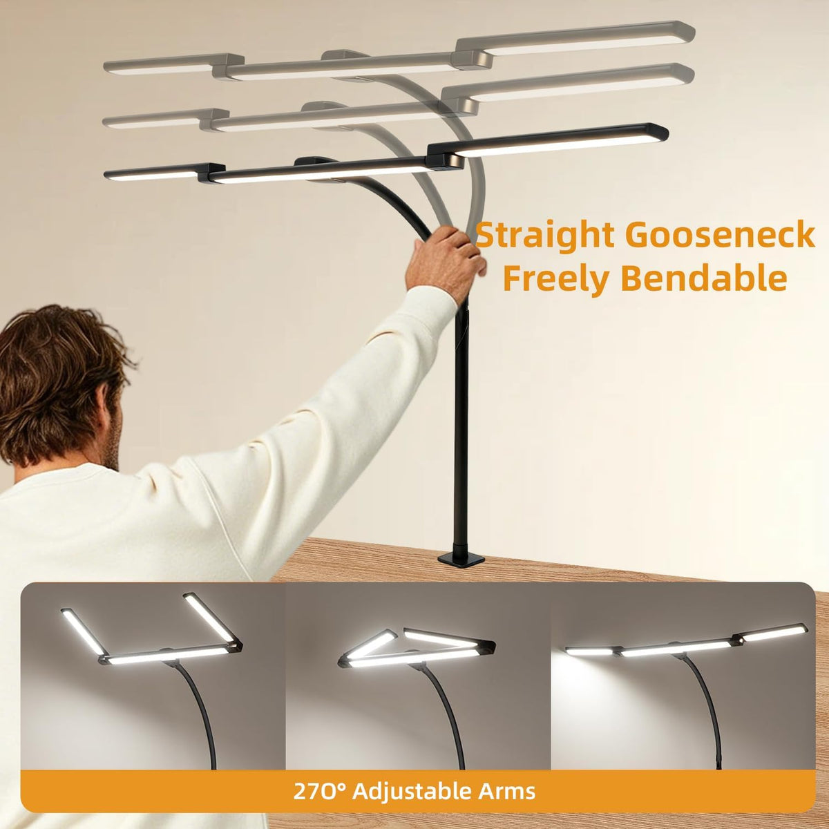 LED Desk Lamp with Clamp for Home Office, Wide Light for Dual Monitors
