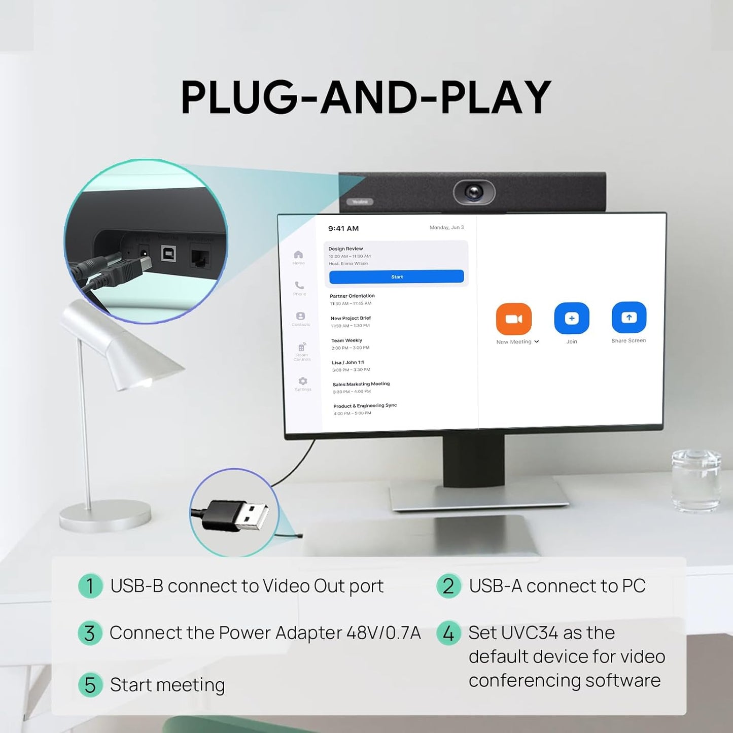 Yealink UVC34 4K Video Conference Camera System for Huddle Meeting Rooms | Teams &amp; Zoom Rooms Certified 8MP Webcam, 8 Microphone Array, AI Auto Framing, 120° FOV Wide Angle, USB-A Plug and Play
