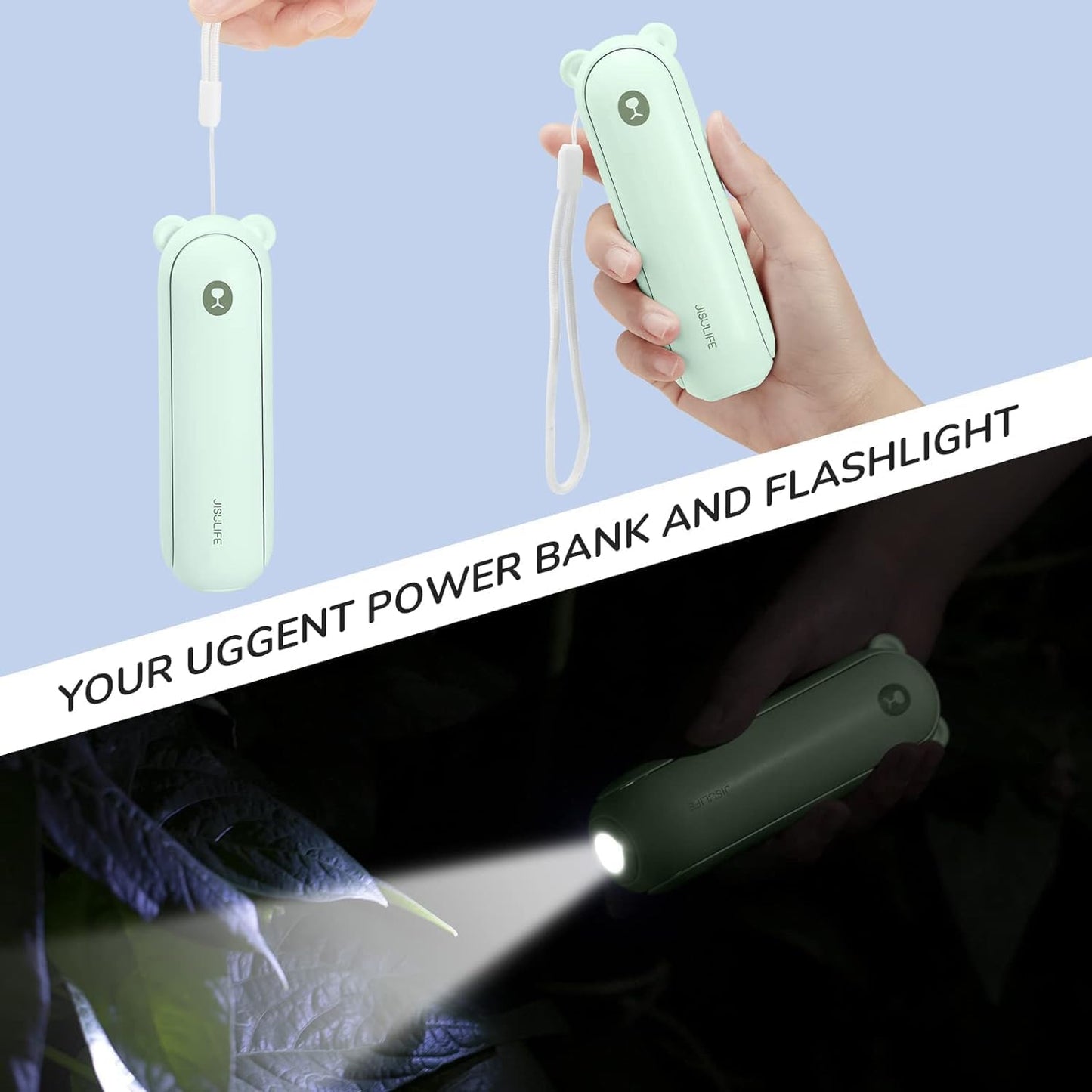 JISULIFE Handheld Fan 8 Plus: 40H Cooling & 4500mAh PowerBank & Flashlight | USB Rechargeable, Portable Pocket Size for Travel, Makeup, Concerts, Summer Gifts for Women(Green)