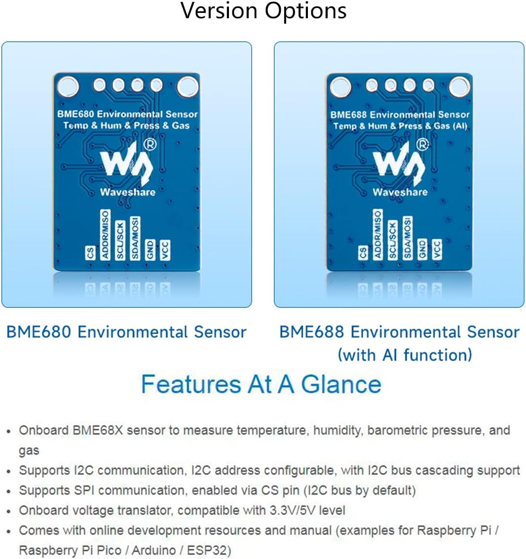 BME680 Environmental Sensor, Temperature/Humidity/BarometricPressure Detect | I2C and SPI , Support Raspberry Pi / Raspberry Pi Pico / for Arduino / ESP32, etc.