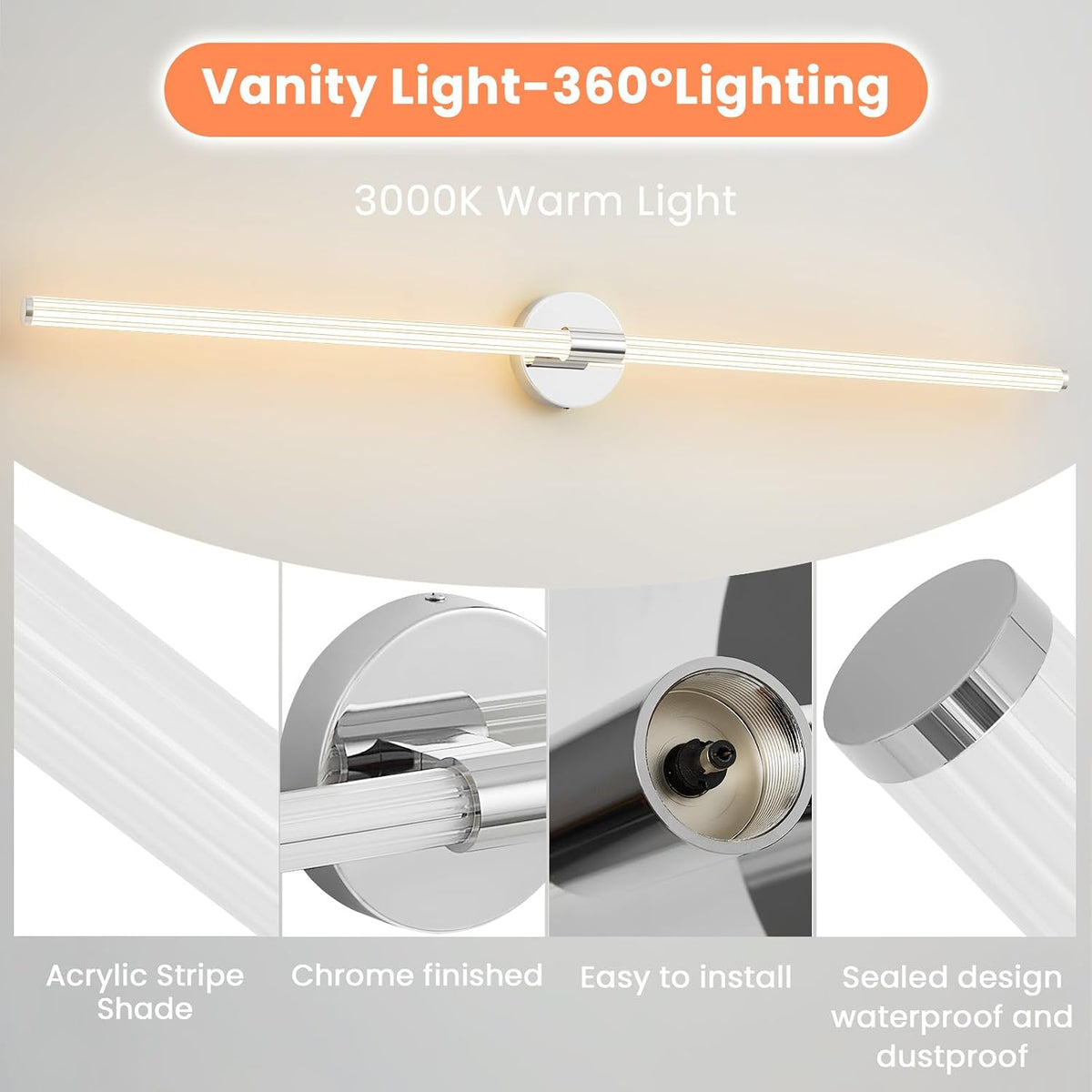 Bathroom Vanity Lights 47" Long LED Vanity Light Bar Chrome