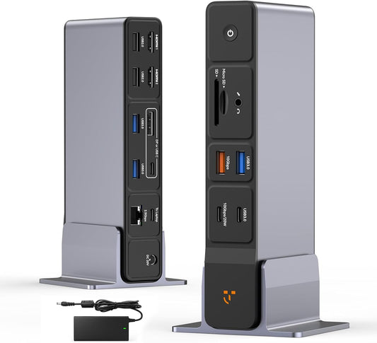 TobenONE USB C Docking Station 3 Monitors, 18-in-1 Triple 4K Display, 150W Power Adapter with 20W Fast Charging, 8 USB Ports up to 10Gbps, 2 HDMI/DP/USB C, for Windows/Chrome OS