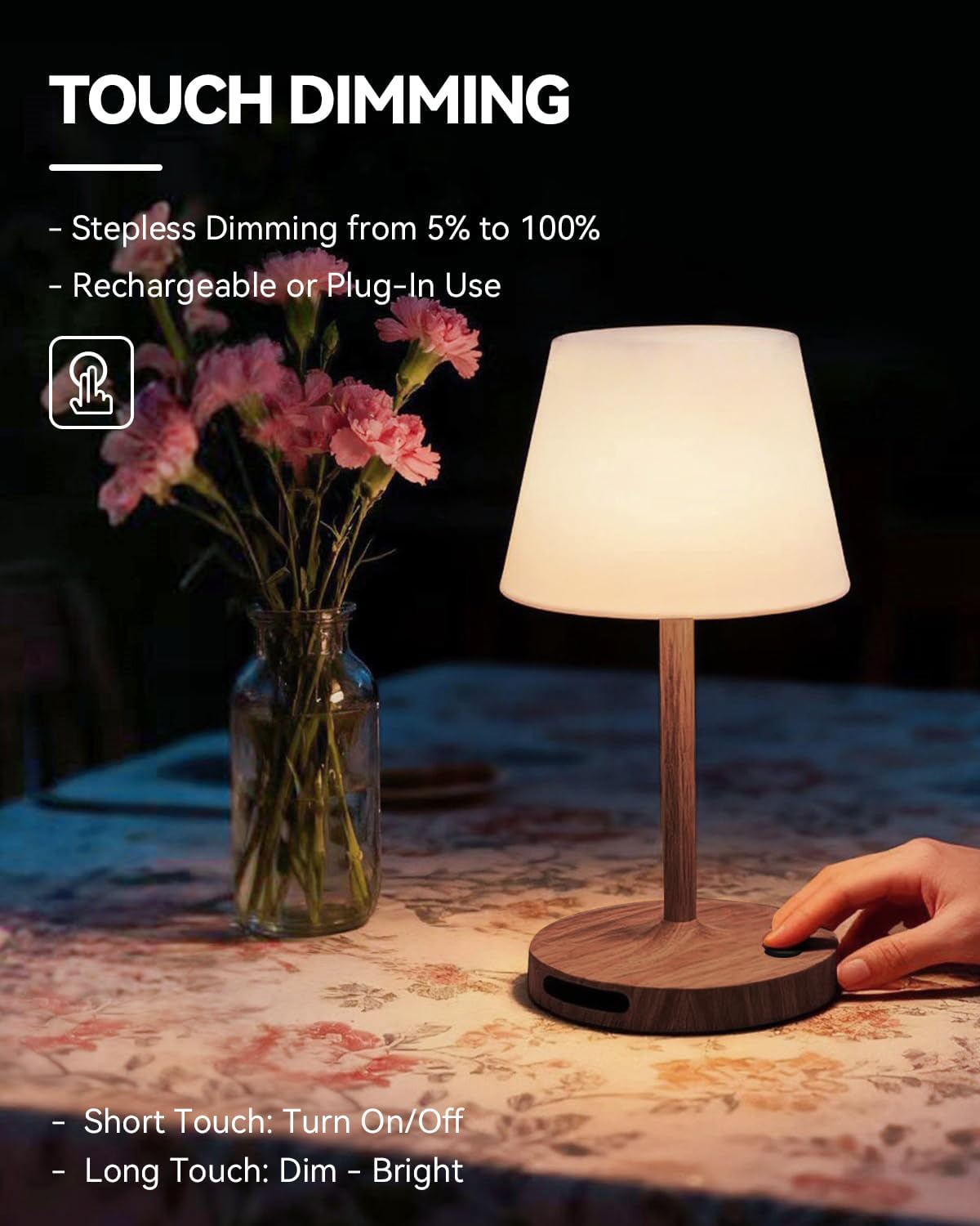 SAIWEYA Outdoor Waterproof Shower Lamp, 5200mAh Rechargeable Bathroom Lamp | IP65 Cordless Shower Light, Touch Dimming, Long-Lasting Battery, Versatile for Patio, Camping, Bathroom, Restaurant & Kitchen