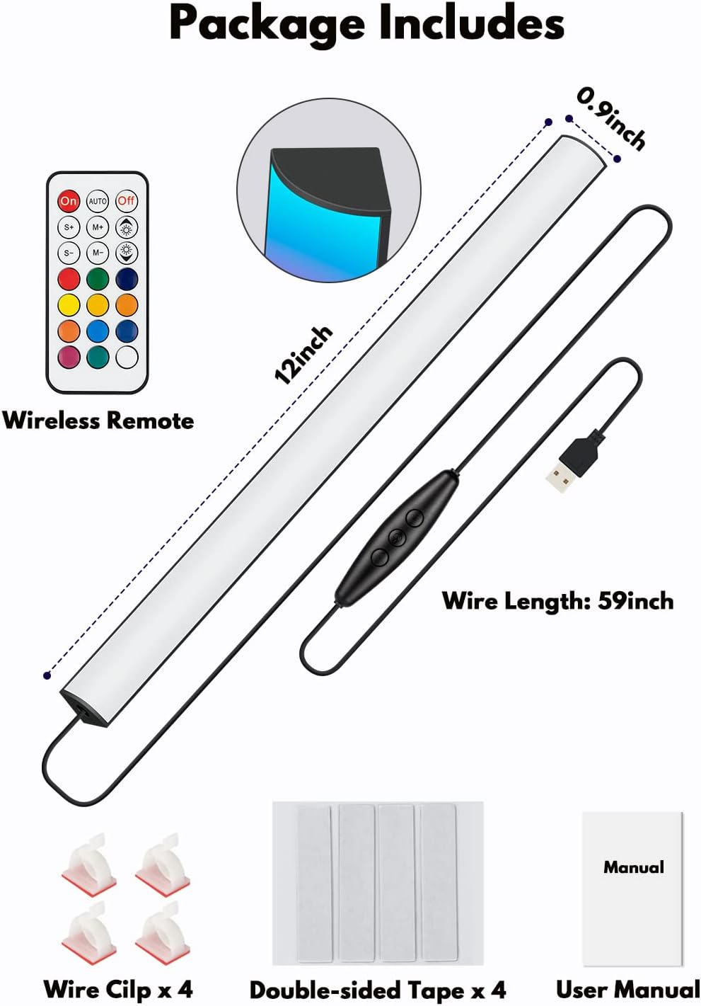 Under Monitor RGB Light Bar, LED Light for Desk Gaming Setup, USB Powered Keyboard Light, 12 Inch 5V, 353 Color Change Modes, Wireless Remote, LED Ambient Lights for Room Decor, Desk Setup, PC