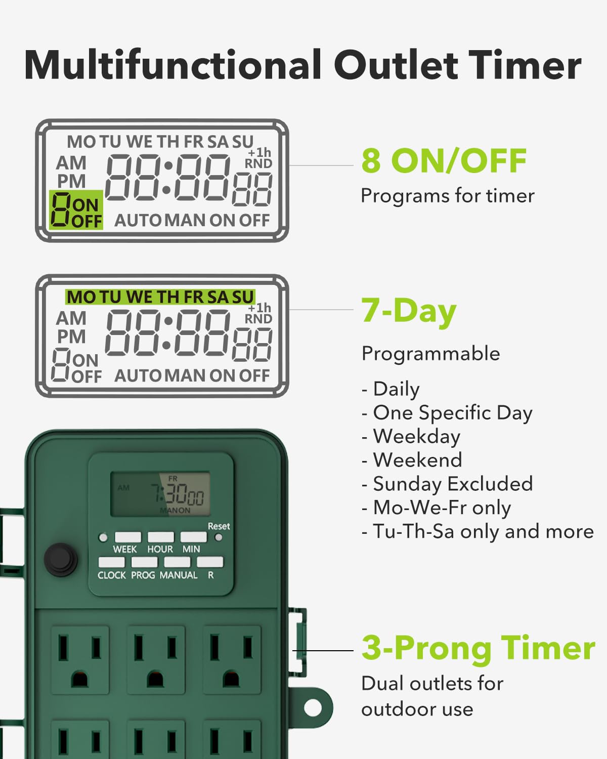 BN-LINK Outdoor Power Stake Timer, Programmable Digital Timer, 6 Outlets